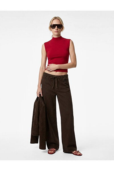 Koton cu buzunare șnur în talie bumbac lu wide-leg Pantaloni - Blugi largi st...