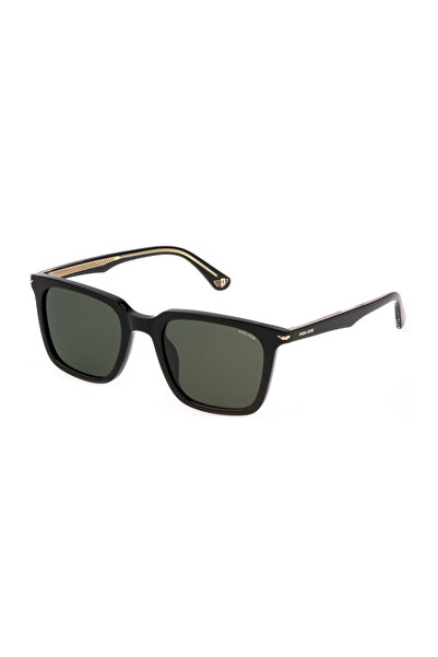 Police Men's Sunglasses Spll80 0700, Black, Rectangular, 52 Mm