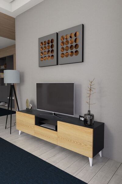 Mirobi Bravix Modern Tv Ünitesi 3 Bölmeli Tv Sehpası Gövde Antrasit Kapaklar ...