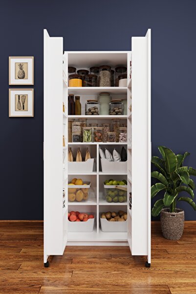 asratrend Lüks 2 Kapılı Çok Amaçlı Kiler Dolabı %100 MDF Erzak Organizer Mutfak Dolabı MK01