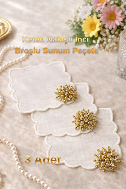 AuraStile Sunumluk Peçete Kokteyl Peçete Kahve Yanı Sunumluk Mendil Broşlu Na...