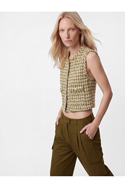 Koton Crew Neck Sleeveless Buttoned Pocket Detail Tweed Vest