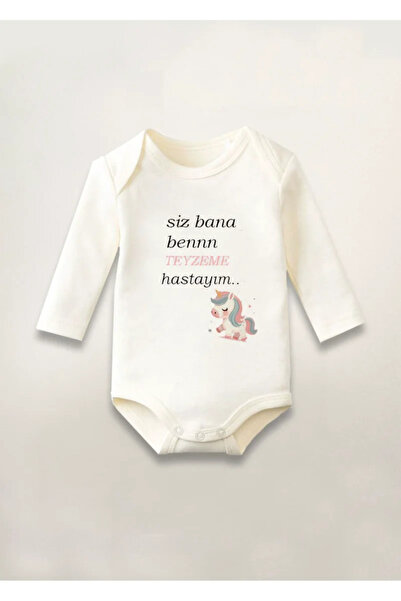 MODA To My Aunt I'M Sick Printed Cotton Long Sleeve Snap Fastener Baby Bodysu...