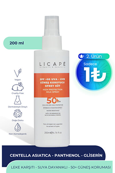 Licape Spf 50 Faktör Uva - Uvb Güneş Koruyucu Sprey Süt 200ml