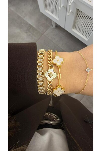 RMATELİER Yonca Figürlü Gold Zincir Bileklik 17+5 Cm WB-0149