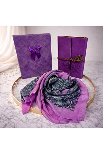 velve Set jurnal vintage mov cu esarfa eleganta