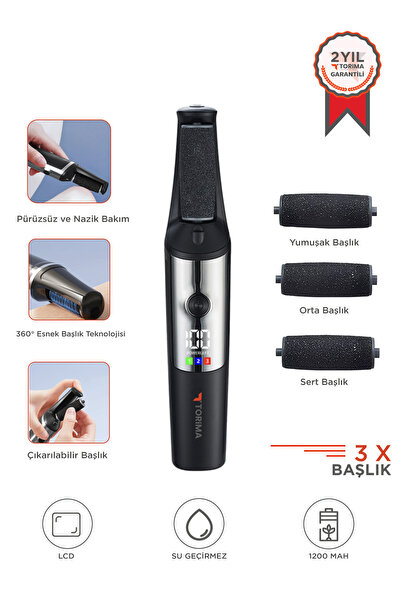 Torima Şarjlı LCD Ekranlı 3 Başlıklı Su Geçirmez Ayak Törpü Cihazı BCM-1140T ...