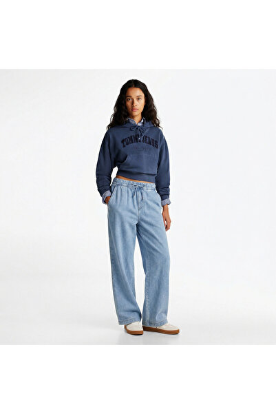 Tommy Hilfiger Twill Denim Long Palazzo Kadın Mavi Pantolon