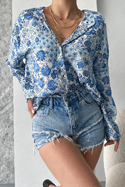 İLKCET MODA Дамска риза с флорален мотив и винтидж принт