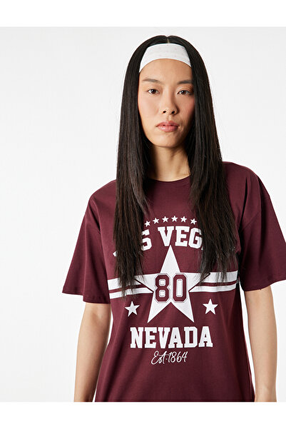 Koton Βαμβακερό μπλουζάκι με κοντό μανίκι με λαιμόκοψη με τύπωμα