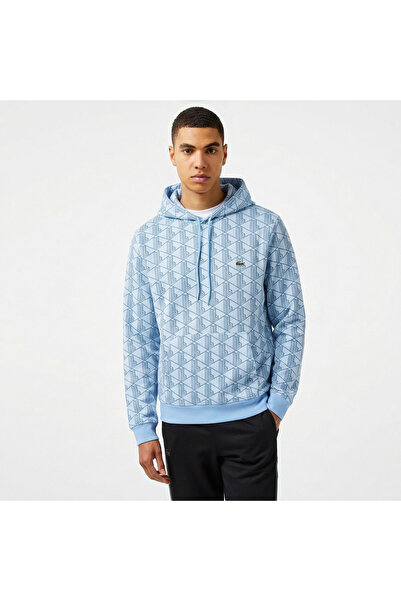 Lacoste Relaxed Fit Monogram Erkek Mavi Sweatshirt