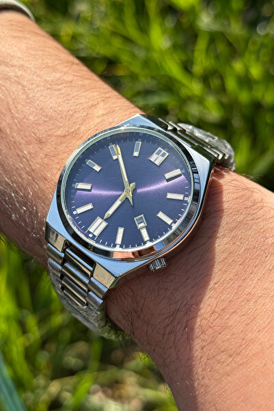 LONES TIME Erkek Metal Kordon Lacivert Kadran Premium Tasarım Takvimli Kol Saati