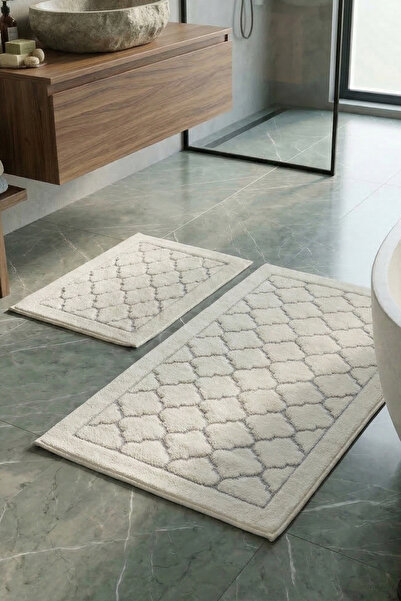 Chilai Home Dante Cotton Ekru 2'li Set (60x100 cm 50x60 cm) Banyo Halısı Yıka...
