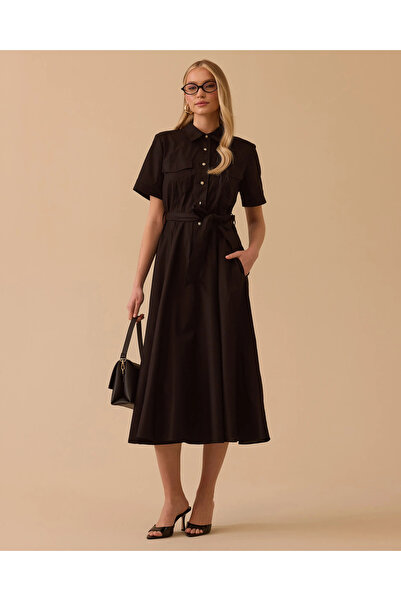 SEÇİL Kuşaklı Cepli Kısa Kollu Elbise