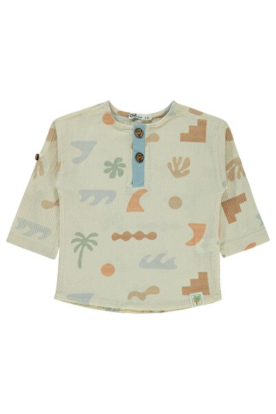 Civil Boys Shirt with Patterned Decorative Buttons for 2-5 Years Old - Beige