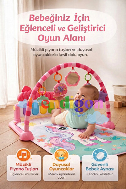 DENAPCAL Trendigon 0-6 Ay Oyuncak Piyanolu Bebek Oyun Halısı – Aynalı Müzikli...