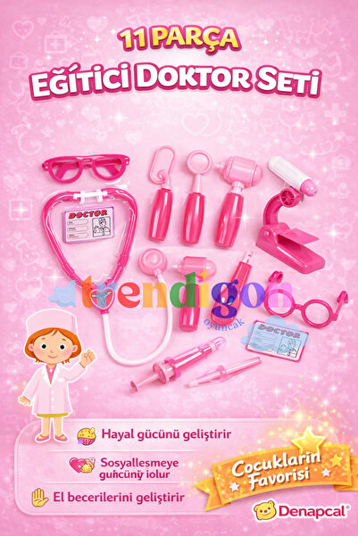 DENAPCAL Pembe Doktor Seti Oyuncak 11 Parça Eğitici Çocuk Doktor Oyuncak Seti...