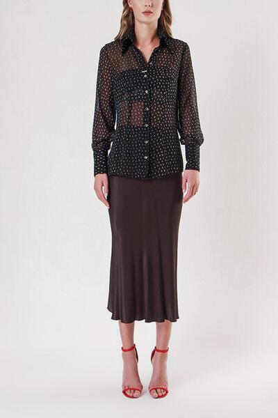 SOCIETA Siyah Bej Baskılı şifon gömlek 10819