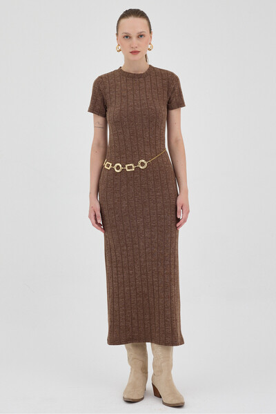 Rays Καφέ Κοντομάνικο Στενό Φόρεμα κοτλέ 8131A