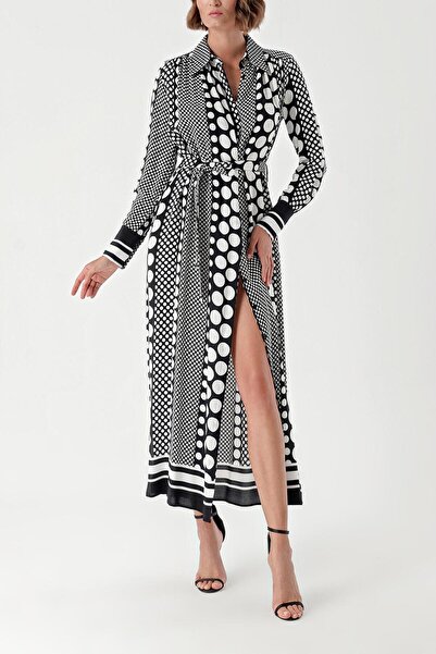 SOCIETA Siyah Büzgü detaylı gömlek elbise 94299