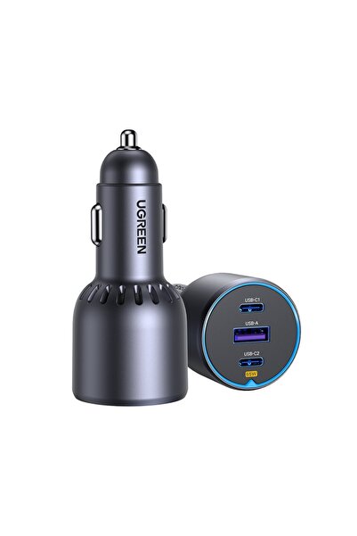 Ugreen Încărcător auto 3 în 1, încărcare rapidă, USB, 2x Tip-C, USB, 75 W, 3 ...