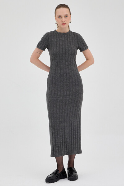 Rays Ανθρακί Κοντομάνικο Στενό Φόρεμα κοτλέ 8131A