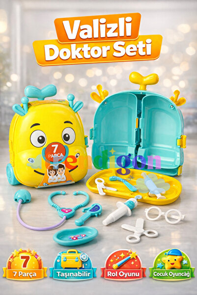 DENAPCAL Taşınabilir Valizli Doktor Seti 7 Parça | Çantalı Çocuk Doktor Oyunc...