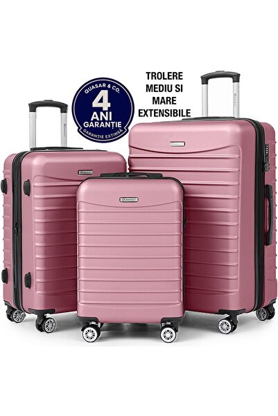 Quasar & Co. Set 3 trolere,S/M/L,Model Line, 4 roti maner telescopic, cifru, ...