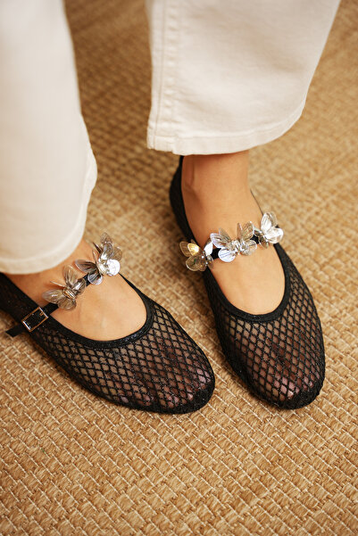 diclepolat Γυναικείες μπαλαρίνες από μαύρο διχτυωτό υλικό, άνετες, καθημερινέ...