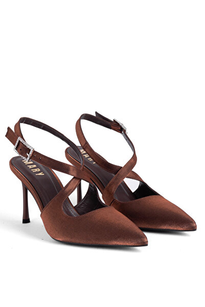 MARY Evening Dress Heeled Shoes Satin Stiletto Heel Long Heel Open Back Heele...