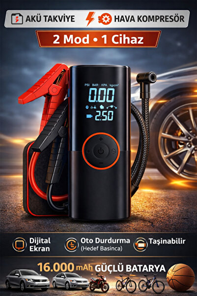 Zineets Pro Taşınabilir Dijital Göstergeli Araç Lastik Sişirme Ve Araç Takviy...