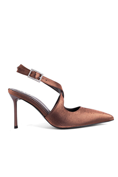 MARY Evening Dress Heeled Shoes Satin Stiletto Heel Long Heel Open Back Heele...