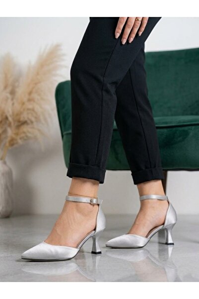 Catelyn Women's Gray Satin Ankle-Tie 7 cm Heeled Shoes