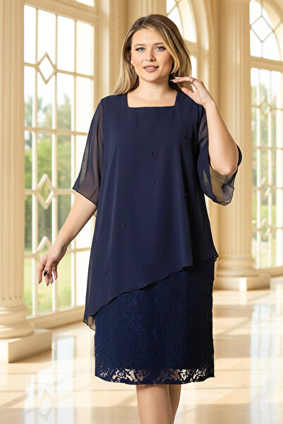 SUBU TASARIM Вечерна рокля от перлен шифон тъмносиня FHM908