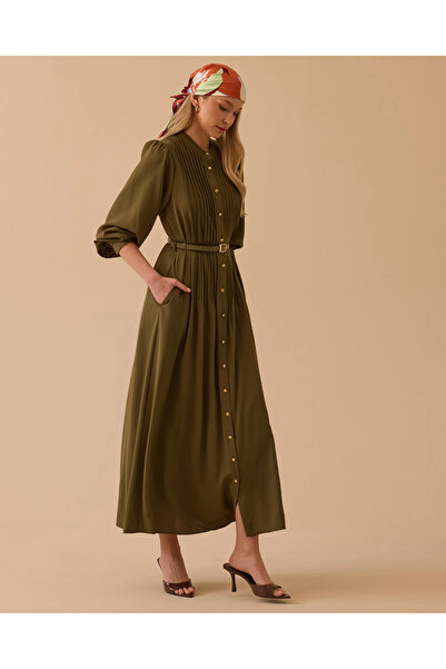 SCL Hakim Yaka Kemerli Uzun Elbise