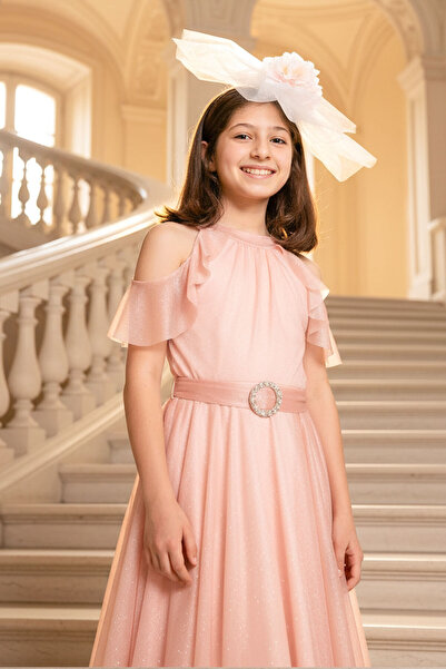 SUBU TASARIM Rochie de Seara Copii Tifon Argintiu Somon Mdv310