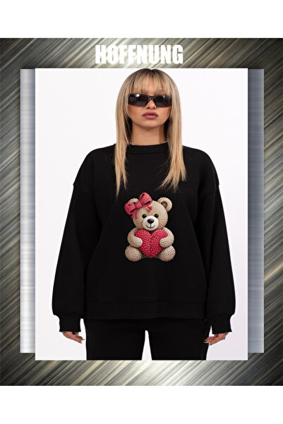 HOFFNUNG Unisex Cotton Lu Oversized Bear Heart Printed Hooded Collar Comforta...