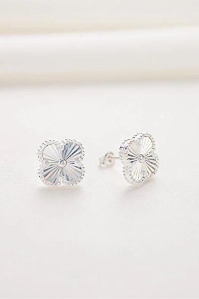 SS Selin Silver Yonca Küpe Kalemli Model Klipsli 925 Ayar Gümüş Küpe