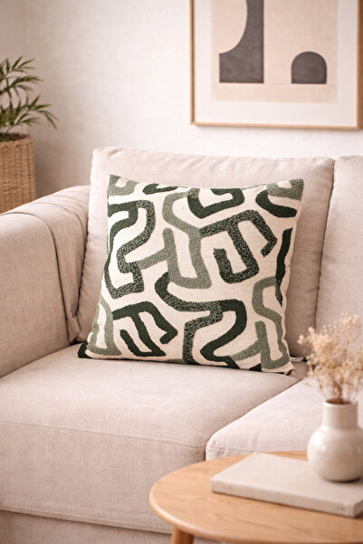 Typoniq مودرن سوفت أبستري بنقشة هندسية بوكلي منسوج جرين غطاء وسادة (43x43 سم)