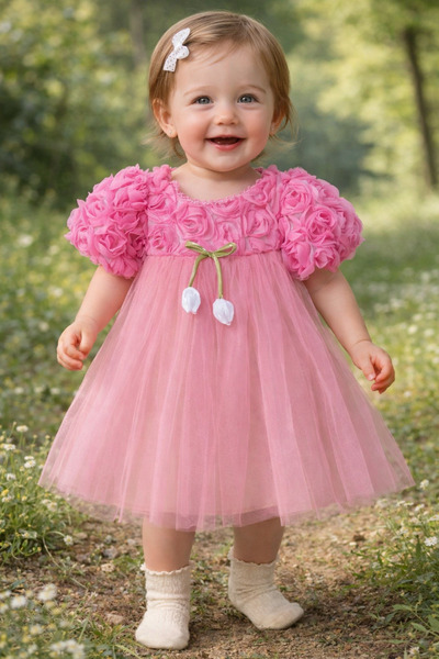 COCOSISS Baby Girl Rose Dress Princess Model Pink Special Occasion