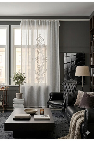 CASA NATURALE Keten Görünümlü Süzene Nakışlı Panel Perde 9138-03-392