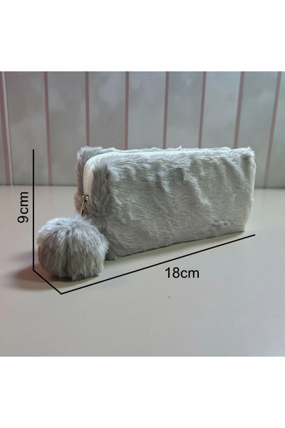 Elegance Сумка для олівців сірого кольору з плюшевими помпонами