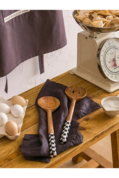 LC Waikiki Dama Patterned Wooden Serving Utensil Set of 2 (S6)