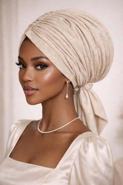 Aişe tesettür Boneta cu cataramă crem strălucitoare