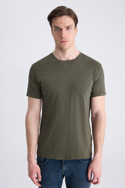 Twn Tricou Slim Fit Kaki Uni, 100% bumbac