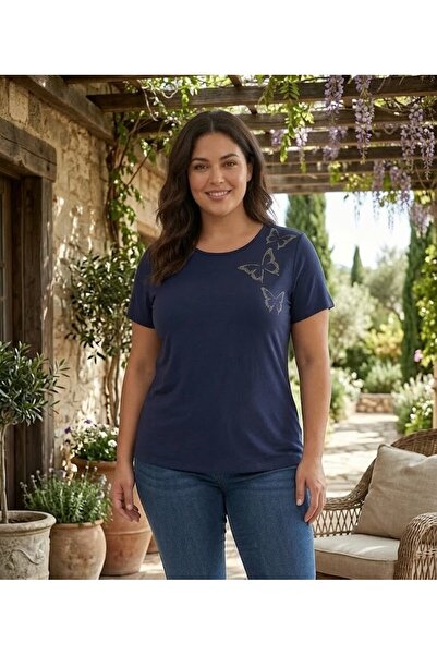 elma abone New Season Women's Low-Sleeve Stone-Embellished Combed Cotton Blouse