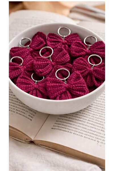 Panda 5 Adet El Yapımı Örgü Fiyonk Anahtarlık – Bordo Renk Şık Çanta & Anahta...