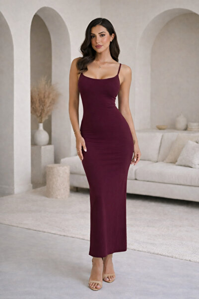 Maison La Femme Φθινοπωρινό εποχιακό φόρεμα Claret Red Strappy - Κομψό