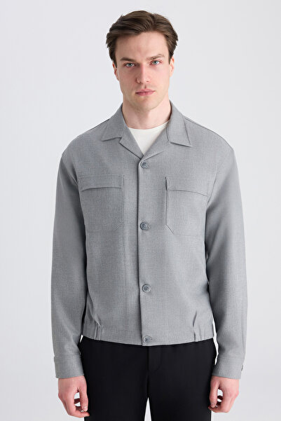 Twn Relaxed Gray Knitted Shirt Jacket