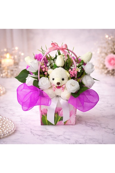 velve Cosulet aniversar Floral Collection,ursulet de plus, lalele, trandafiri...